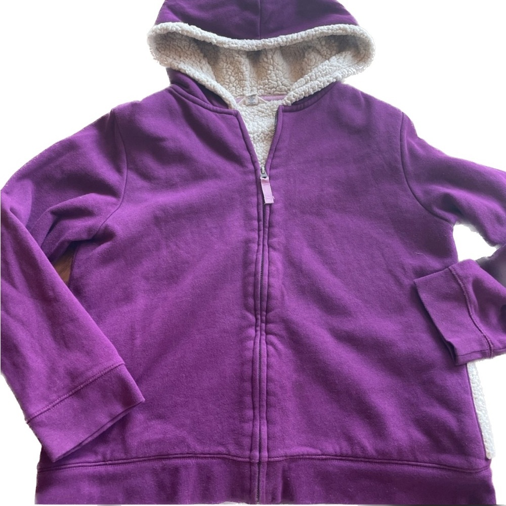 Lands' End Fleece Lined Hoodie Girls Purple Sz 14